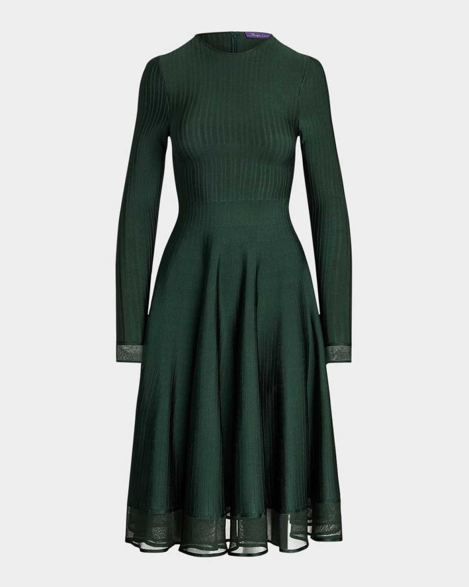 Viscose Sheer Edge Crewneck Dress